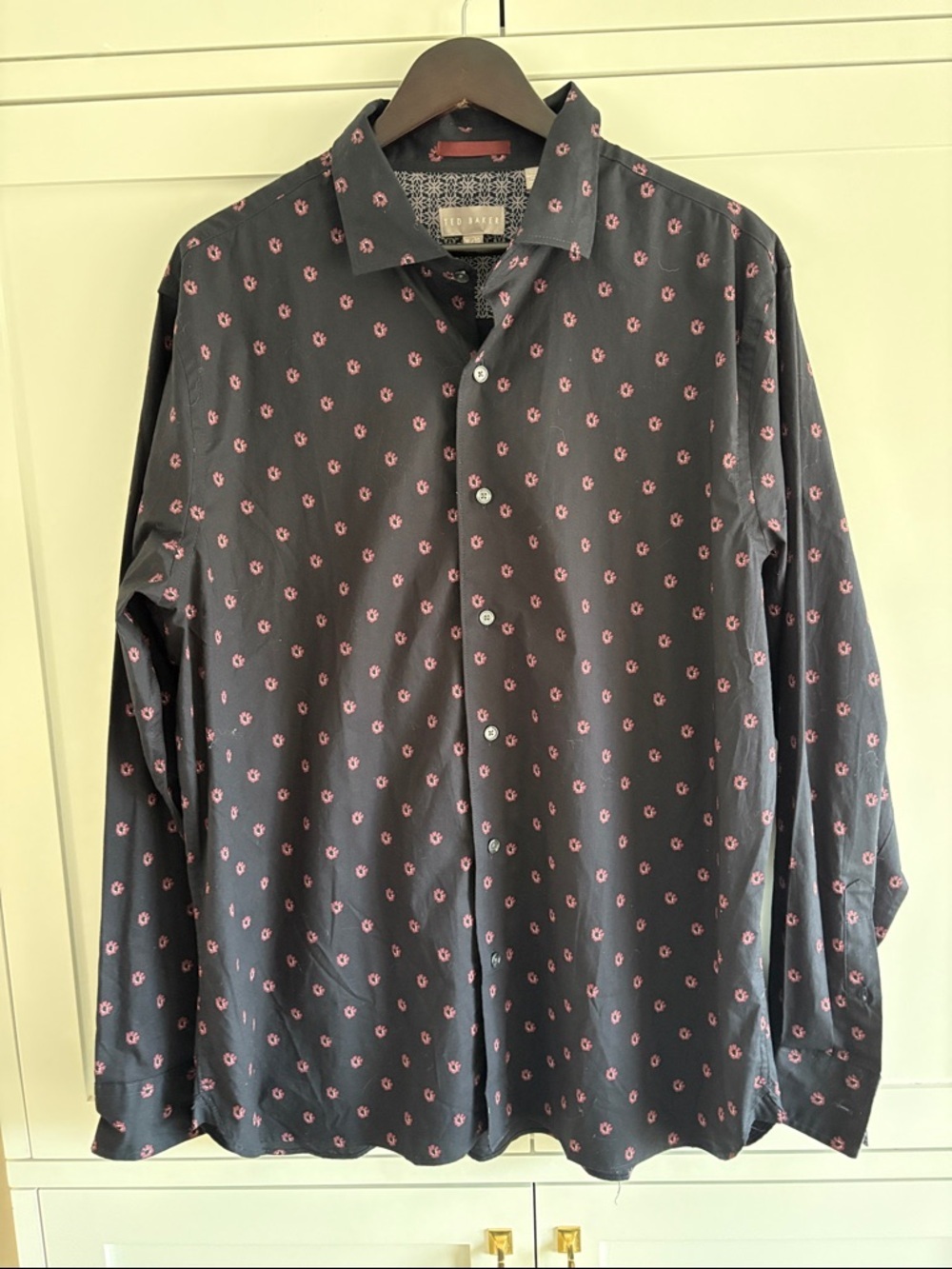 Ted Baker Navy Button-Down Shirt with Pink Floral Pattern Size XL - Picture 3 of 11